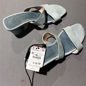 Zara Women's Light Blue Suede Mules